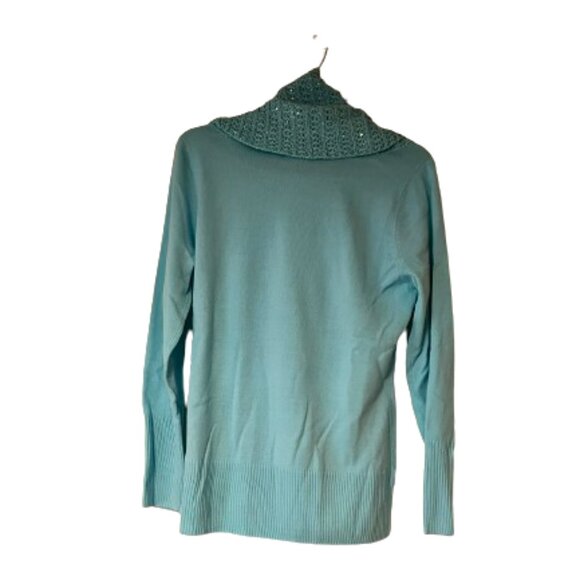 New York & Co Aqua Cowlneck Sweater with Sequins - Medium - Picture 2 of 7